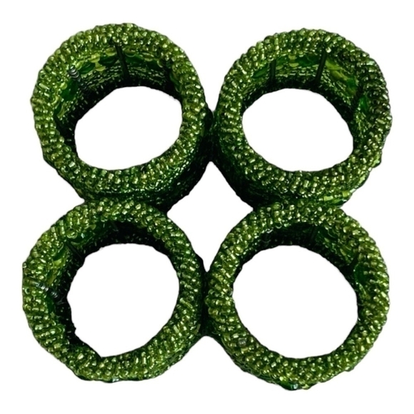 Vintage Set of 4 Green Handmade Micro Beaded Napkin Rings Moroccan Napkin Rings - Picture 5 of 6